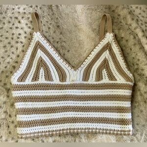 Hollister Cream and Brown Striped Crochet Tank‎ Top